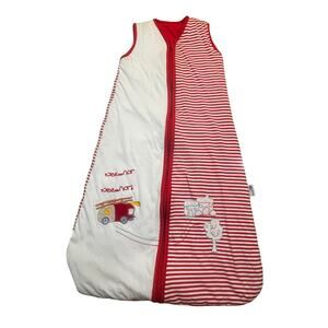 Slumbersack Boy 6-18m Sleep Sack Red White Striped Train Fire Truck Zip